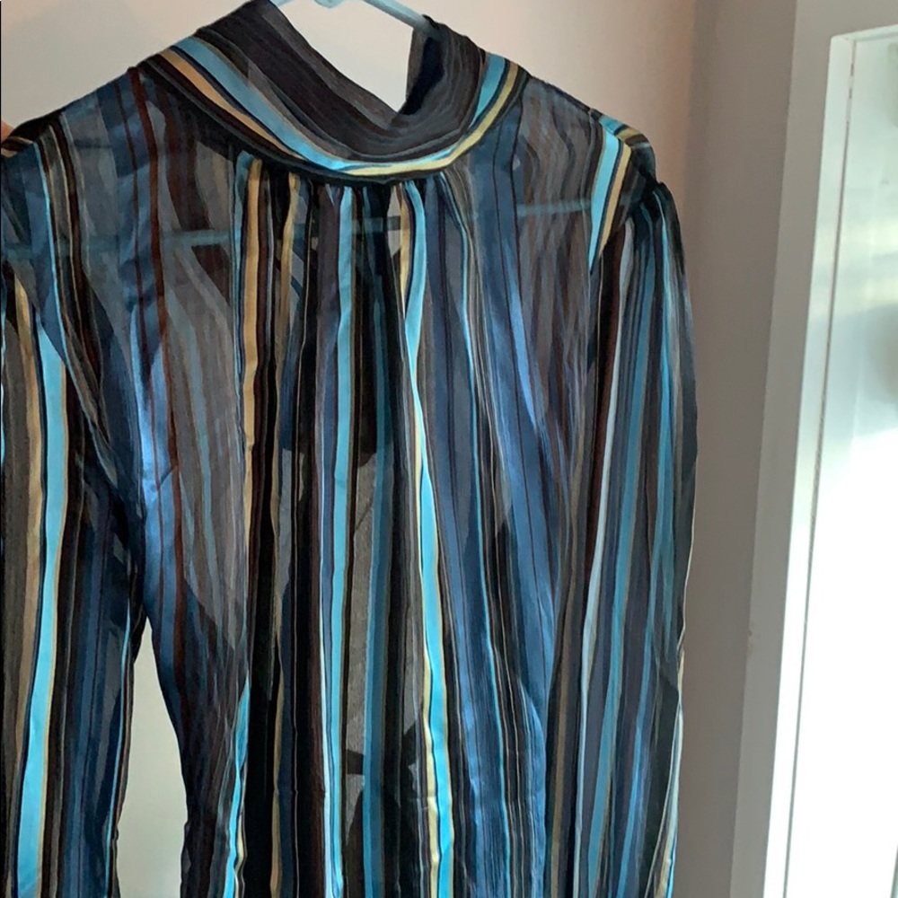 Blue stripped long-sleeved silk blouse